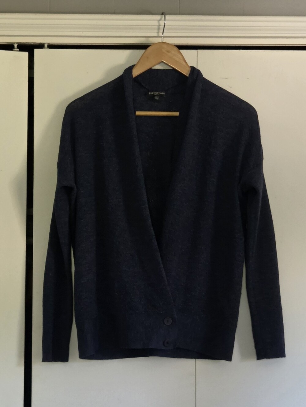 Eileen Fisher Wool Navy Open-Front Cardigan